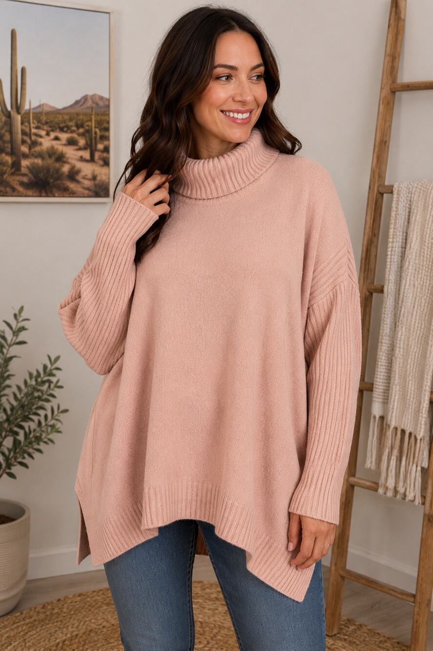 City Chic Cameo Blush Pink Roll Neck Sweater Size Medium / 18 NWT Soft Cozy Knit